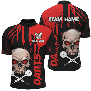 Red Grunge Custom Skull Dart Shirts For Men, Scary Darts Jerseys, Darts League Team Shirts TDM2797