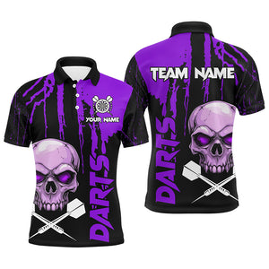 Purple Grunge Custom Skull Dart Shirts For Men, Scary Darts Jerseys, Darts League Team Shirts TDM2798