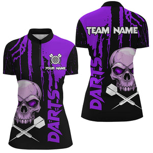 Purple Grunge Custom Skull Dart Shirts For Women, Scary Darts Jerseys, Darts League Team Shirts TDM2798