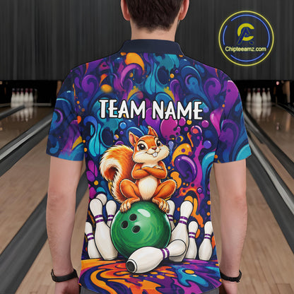 Personalized Colorful Funny Squirrel Bowling Shirt For Men, Bowling Team Jersey Polo & 1/4 Zip TDM7964