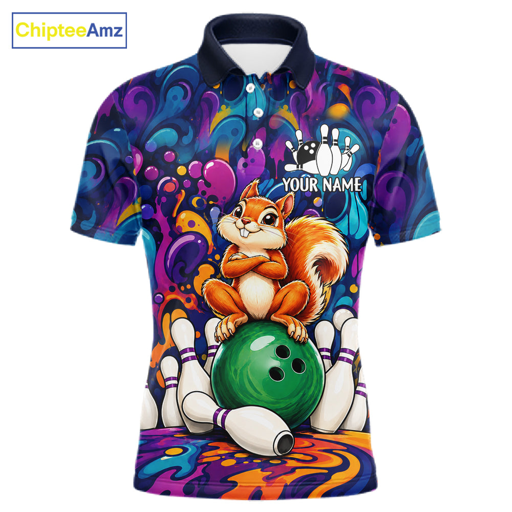 Personalized Colorful Funny Squirrel Bowling Shirt For Men, Bowling Team Jersey Polo & 1/4 Zip TDM7964