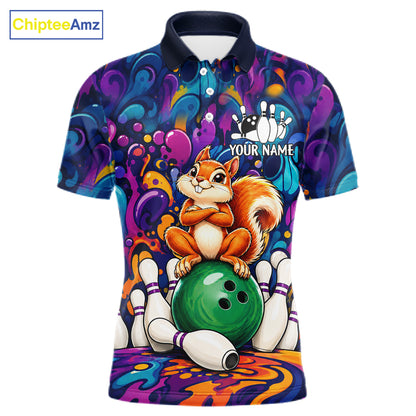 Personalized Colorful Funny Squirrel Bowling Shirt For Men, Bowling Team Jersey Polo & 1/4 Zip TDM7964
