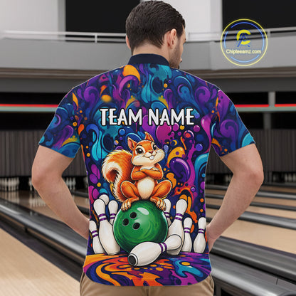 Personalized Colorful Funny Squirrel Bowling Shirt For Men, Bowling Team Jersey Polo & 1/4 Zip TDM7964