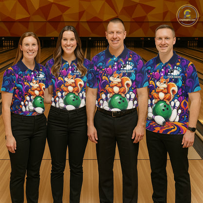 Personalized Colorful Funny Squirrel Bowling Shirt For Men, Bowling Team Jersey Polo & 1/4 Zip TDM7964