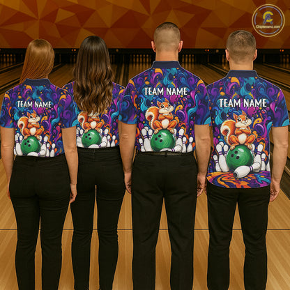 Personalized Colorful Funny Squirrel Bowling Shirt For Men, Bowling Team Jersey Polo & 1/4 Zip TDM7964