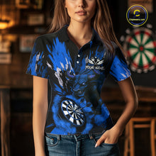 Load image into Gallery viewer, Personalized Blue Dartboard Splash Bull Darts Shirt For Women Custom Dart Jersey Team Polo &amp; 1/4 Zip TDM5277