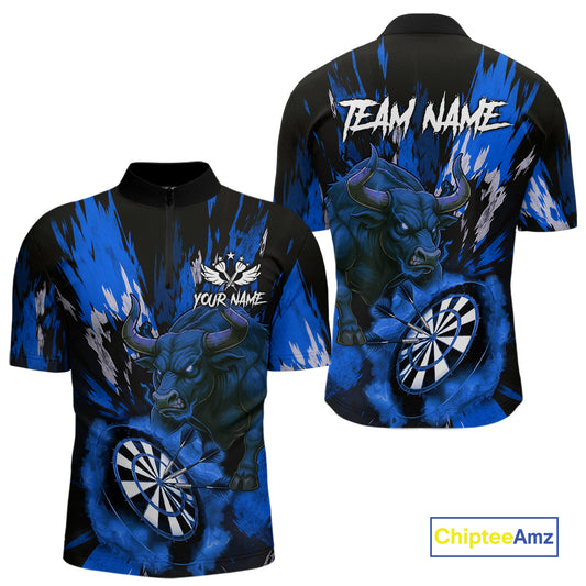 Personalized Blue Dartboard Splash Bull Darts Shirt For Men Custom Dart Jersey Team Polo & 1/4 Zip TDM5277