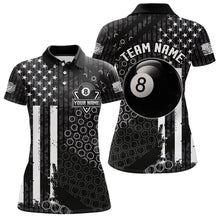 Load image into Gallery viewer, Personalized Black White American Flag Billiard Shirts For Women, Patriotic 8 Ball Billiard Jerseys TDM3476