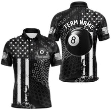 Load image into Gallery viewer, Personalized Black White American Flag Billiard Shirts For Men, Patriotic 8 Ball Billiard Jerseys TDM3476