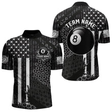 Load image into Gallery viewer, Personalized Black White American Flag Billiard Shirts For Men, Patriotic 8 Ball Billiard Jerseys TDM3476