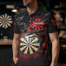 Load image into Gallery viewer, Striking Red Glowing Light Darts Polo &amp; Quarter Zip Custom Dart Shirts For Men Darts League Jerseys TDM3479