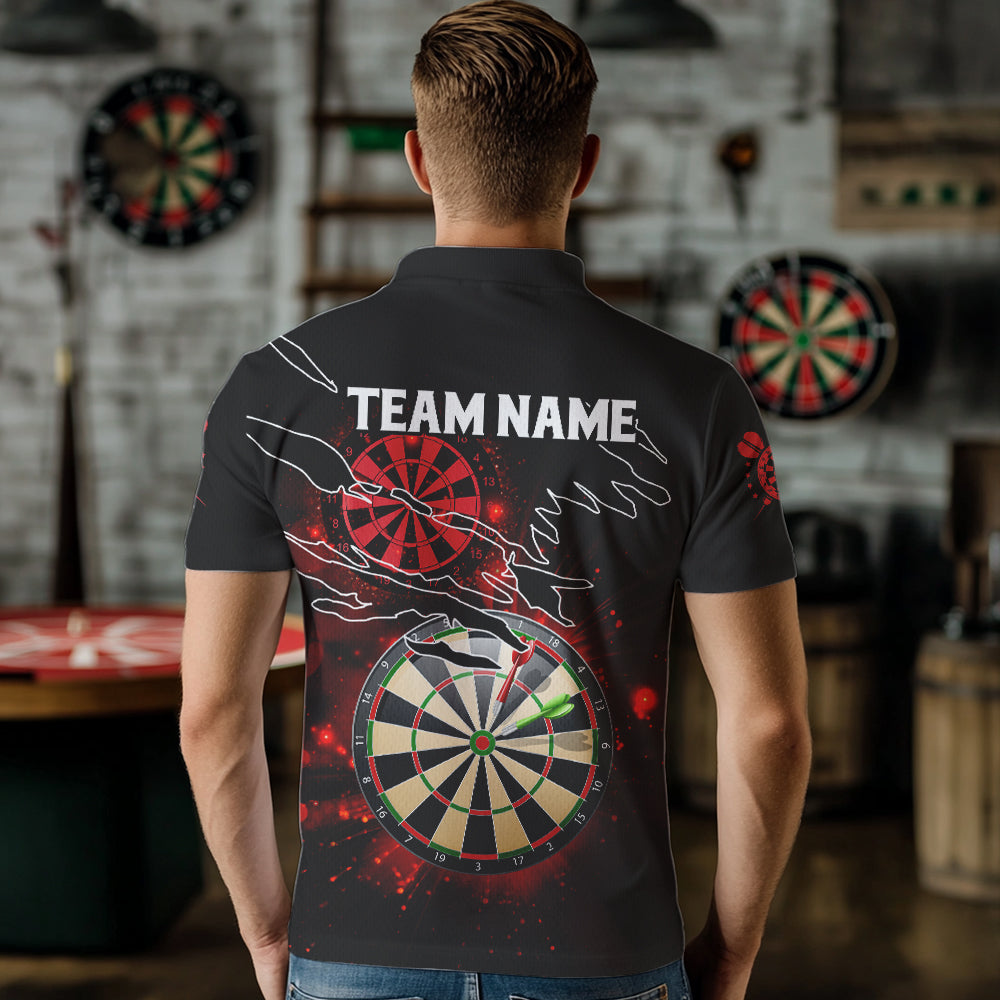 Striking Red Glowing Light Darts Polo & Quarter Zip Custom Dart Shirts For Men Darts League Jerseys TDM3479
