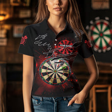 Load image into Gallery viewer, Striking Red Glowing Light Darts Polo &amp; Quarter Zip Custom Dart Shirts For Women Darts League Jerseys TDM3479