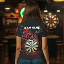 Load image into Gallery viewer, Striking Red Glowing Light Darts Polo &amp; Quarter Zip Custom Dart Shirts For Women Darts League Jerseys TDM3479