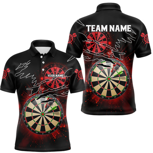 Striking Red Glowing Light Darts Polo & Quarter Zip Custom Dart Shirts For Men Darts League Jerseys TDM3479