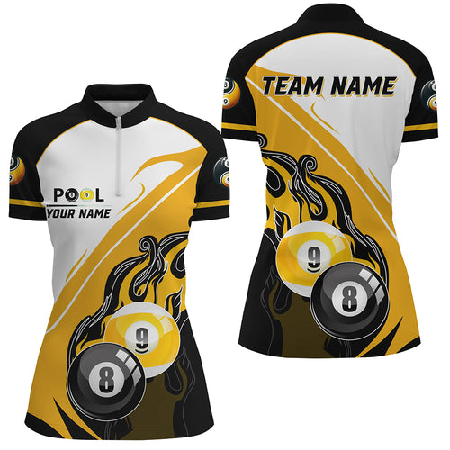 Black Yellow Billiard 8 Ball & 9 Ball Custom Women Quarter-Zip Shirt, Billiard Attire Jersey TDM1127