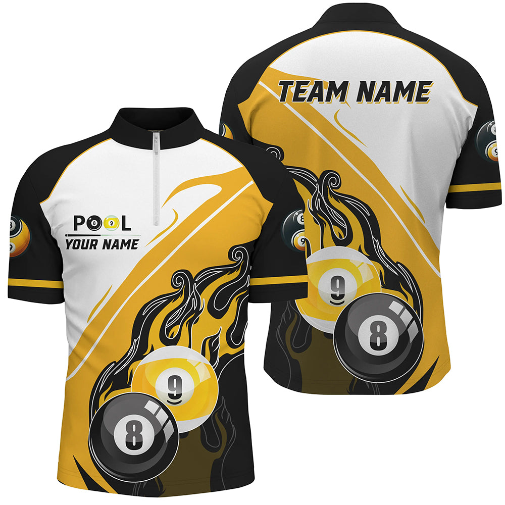 Black Yellow Billiard 8 Ball & 9 Ball Custom Men Quarter-Zip Shirt, Billiard Attire Jersey TDM1127