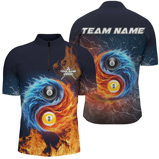 Billiard 8 Ball & 9 Ball 3D Water Fire Men Quarter-Zip Shirt Custom Billiard Attire Jerseys TDM1298