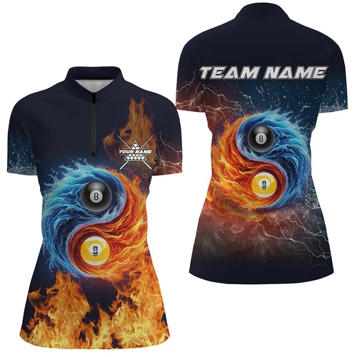 Billiard 8 Ball & 9 Ball 3D Water Fire Women Quarter-Zip Shirt Custom Billiard Attire Jerseys TDM1298