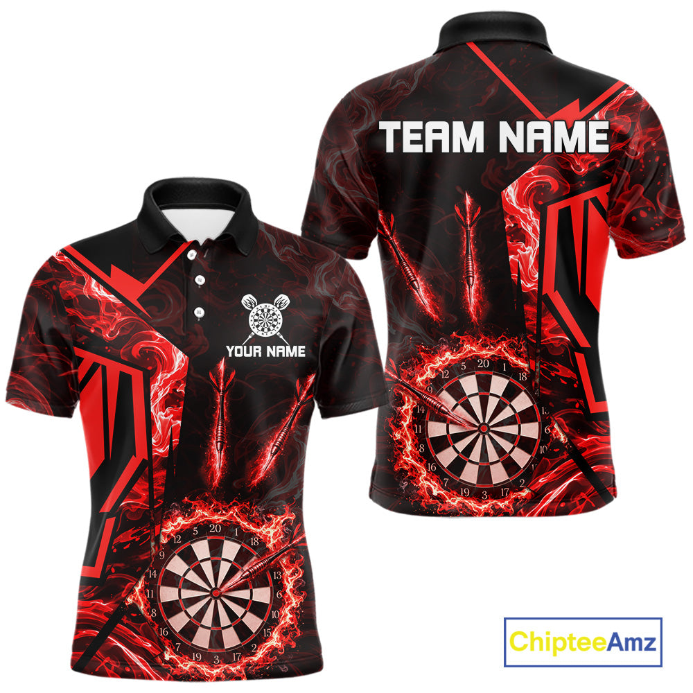 Black And Red Swirl Fire Flame Darts Shirt For Men Custom Darts Jersey Team Polo & 1/4 Zip TDM6145