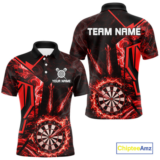 Black And Red Swirl Fire Flame Darts Shirt For Men Custom Darts Jersey Team Polo & 1/4 Zip TDM6145