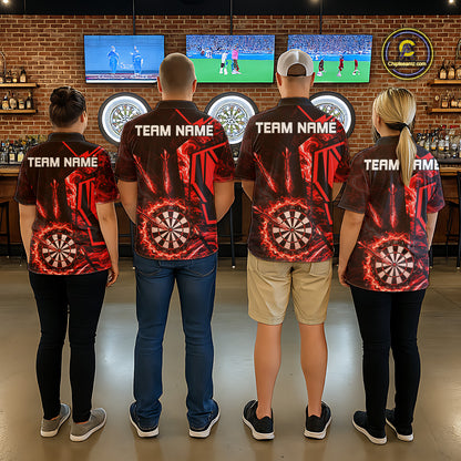 Black And Red Swirl Fire Flame Darts Shirt For Women Custom Darts Jersey Team Polo & 1/4 Zip TDM6145