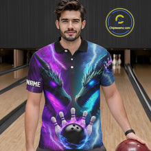 Load image into Gallery viewer, Custom Blue Purple Fire Dragon Bowling Jersey For Men Custom Lightning Bowling Shirt Polo, 1/4 Zip TDM6150