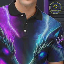 Load image into Gallery viewer, Custom Blue Purple Fire Dragon Bowling Jersey For Men Custom Lightning Bowling Shirt Polo, 1/4 Zip TDM6150
