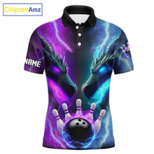 Load image into Gallery viewer, Custom Blue Purple Fire Dragon Bowling Jersey For Men Custom Lightning Bowling Shirt Polo, 1/4 Zip TDM6150