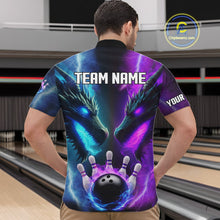Load image into Gallery viewer, Custom Blue Purple Fire Dragon Bowling Jersey For Men Custom Lightning Bowling Shirt Polo, 1/4 Zip TDM6150