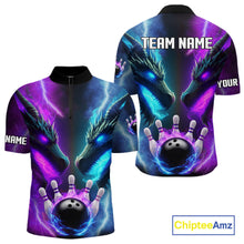 Load image into Gallery viewer, Custom Blue Purple Fire Dragon Bowling Jersey For Men Custom Lightning Bowling Shirt Polo, 1/4 Zip TDM6150