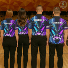 Load image into Gallery viewer, Custom Blue Purple Fire Dragon Bowling Jersey For Men Custom Lightning Bowling Shirt Polo, 1/4 Zip TDM6150