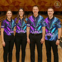Load image into Gallery viewer, Custom Blue Purple Fire Dragon Bowling Jersey For Men Custom Lightning Bowling Shirt Polo, 1/4 Zip TDM6150