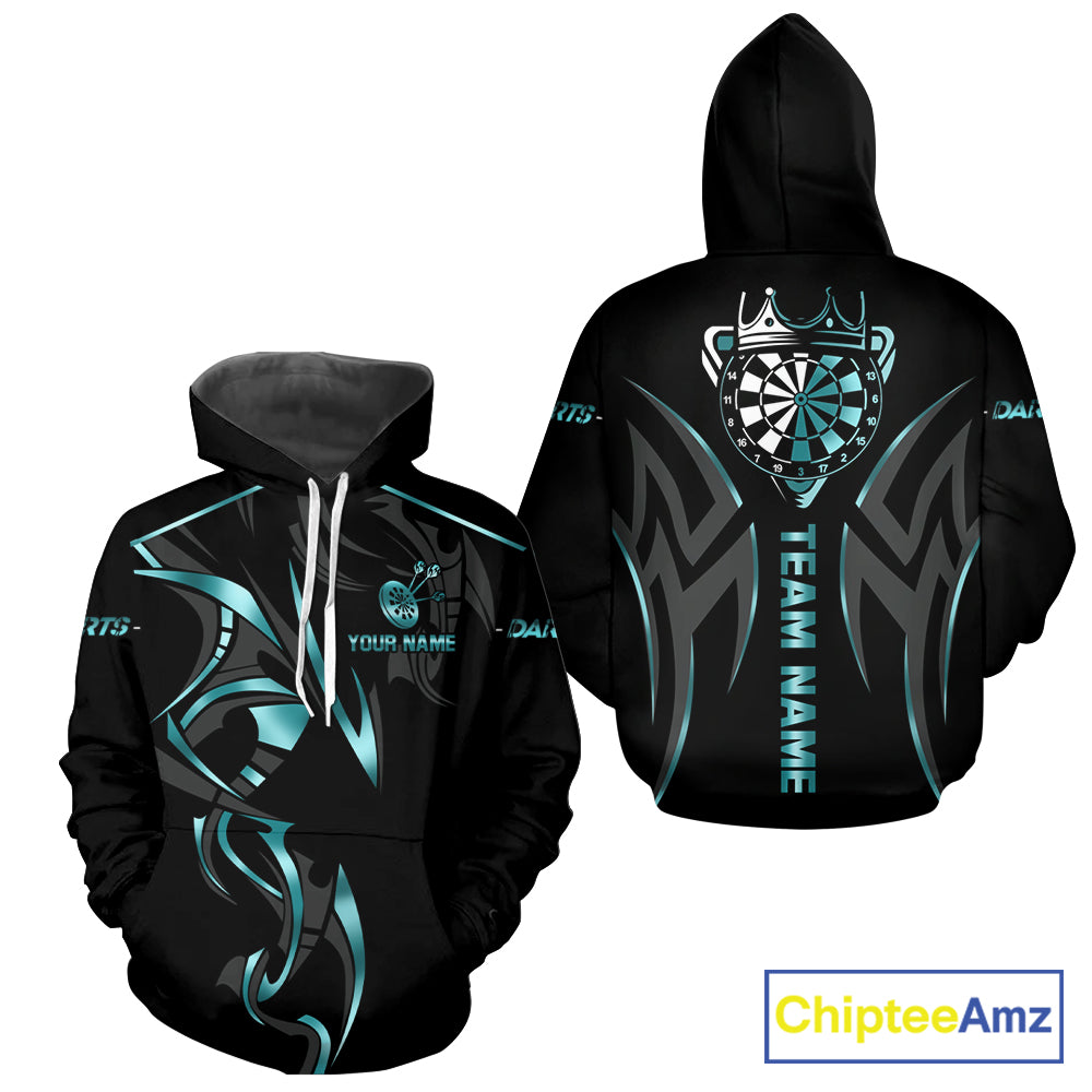 Black And Turquoise Dartboard Crown Darts Hoodie Shirt For Men And Women Custom Darts Team Shirt TDM4061