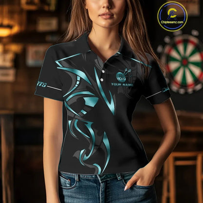 Black And Turquoise Dartboard Crown Dart Shirts For Women Custom Dart Jersey Team Polo & Quarter Zip TDM4061