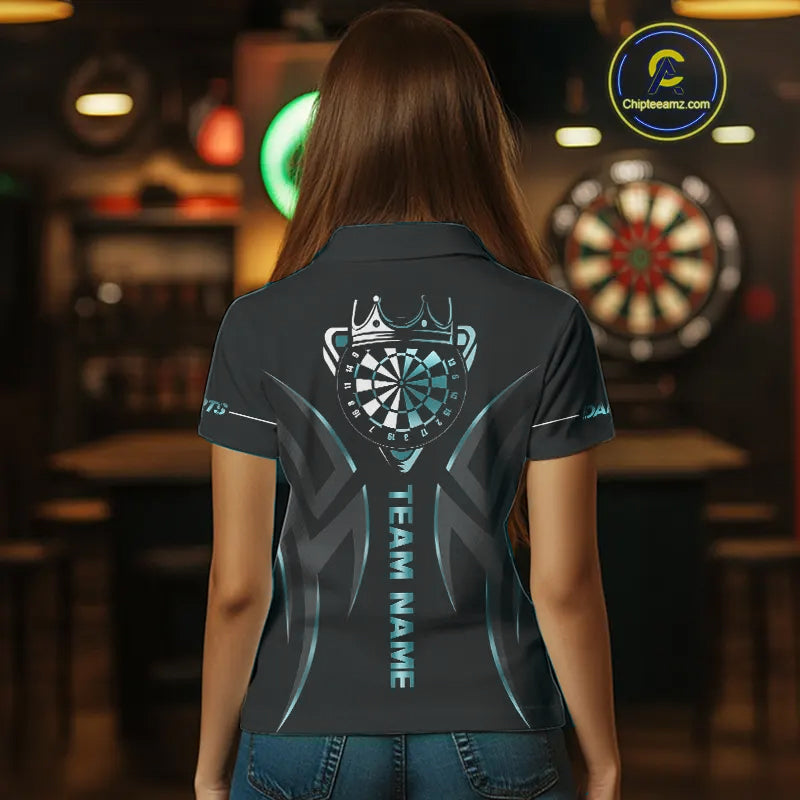 Black And Turquoise Dartboard Crown Dart Shirts For Women Custom Dart Jersey Team Polo & Quarter Zip TDM4061