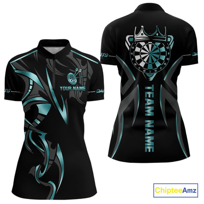 Black And Turquoise Dartboard Crown Dart Shirts For Women Custom Dart Jersey Team Polo & Quarter Zip TDM4061