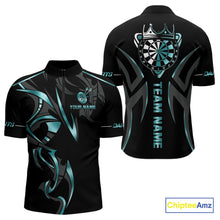 Load image into Gallery viewer, Black And Turquoise Dartboard Crown Dart Shirts For Men Custom Dart Jersey Team Polo &amp; Quarter Zip TDM4061