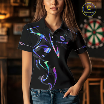 Black And Holographic Dartboard Crown Dart Shirts For Women – Custom Team Polo & Quarter Zip Jersey TDM4062