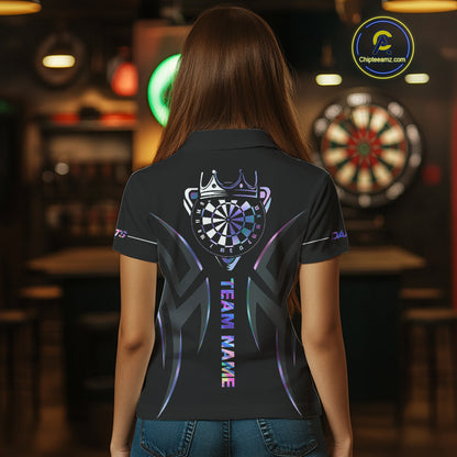 Black And Holographic Dartboard Crown Dart Shirts For Women – Custom Team Polo & Quarter Zip Jersey TDM4062