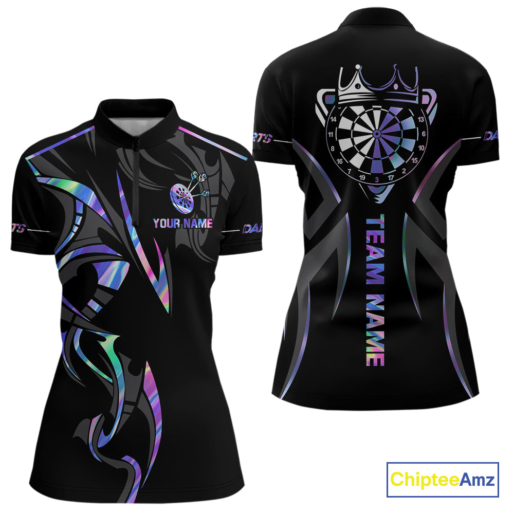 Black And Holographic Dartboard Crown Dart Shirts For Women – Custom Team Polo & Quarter Zip Jersey TDM4062