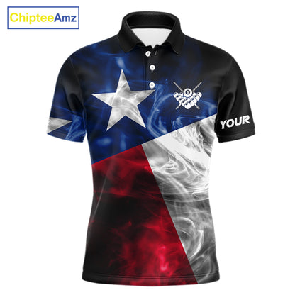 Custom Smoke Texas Flag Billiard Shirt For Men, Patriotic Billiard Team Shirt Polo & Quarter Zip TDM6585