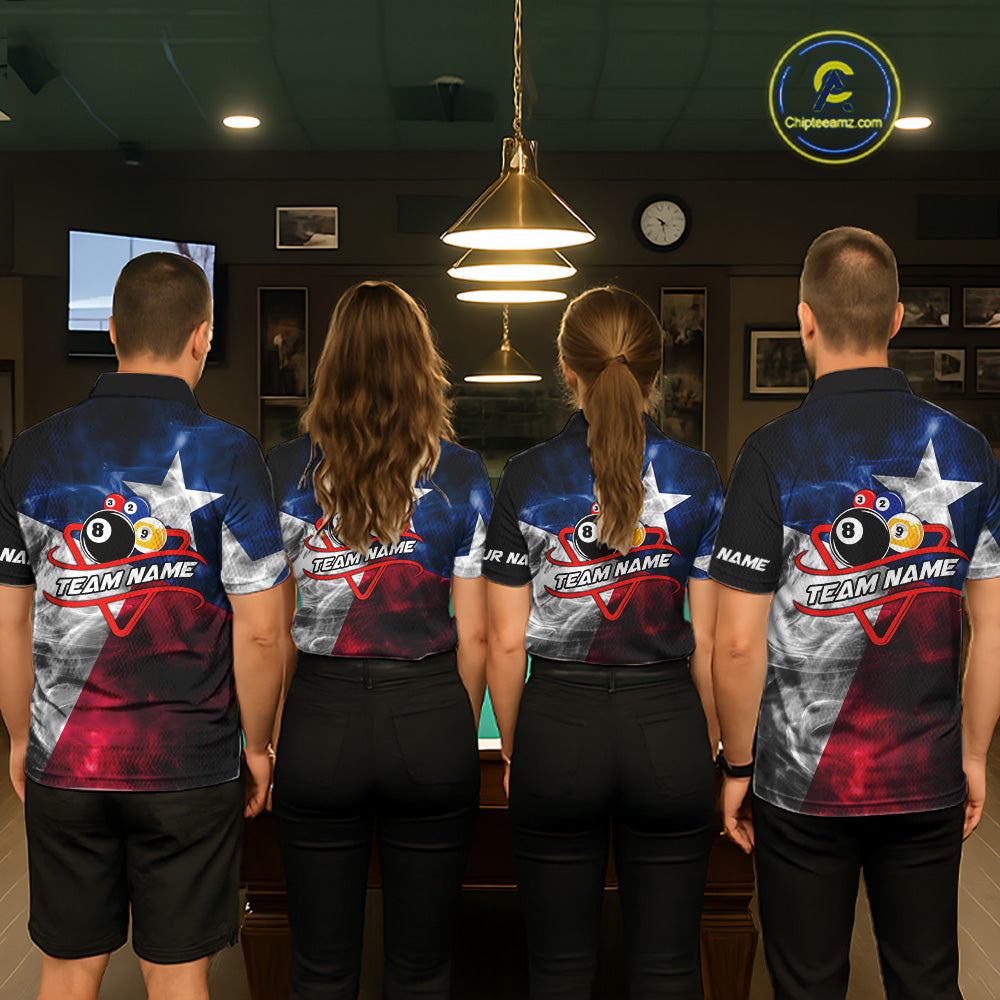Custom Smoke Texas Flag Billiard Shirt For Women, Patriotic Billiard Team Shirt Polo & Quarter Zip TDM6585