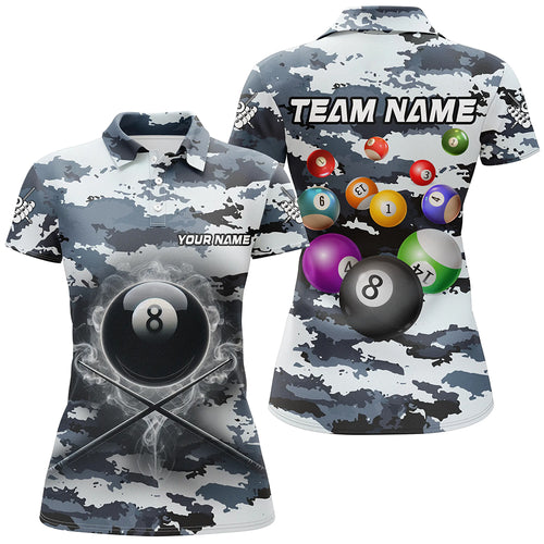 Personalized 8 Ball Pool Smoke Billiard Shirts For Women Custom Camo Billiard Balls Team Jerseys TDM2084