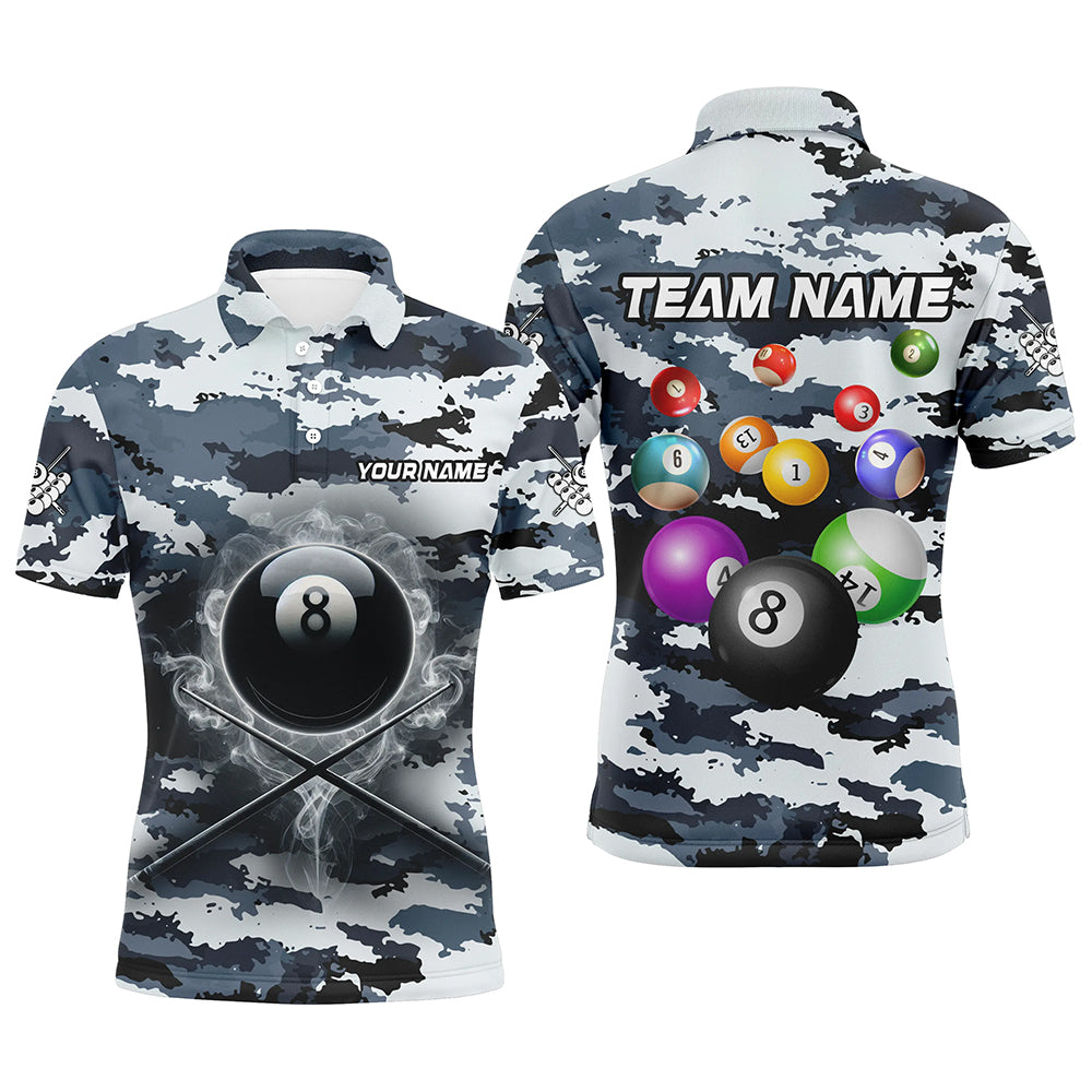 Personalized 8 Ball Pool Smoke Billiard Shirts For Men Custom Camo Billiard Balls Team Jerseys TDM2084