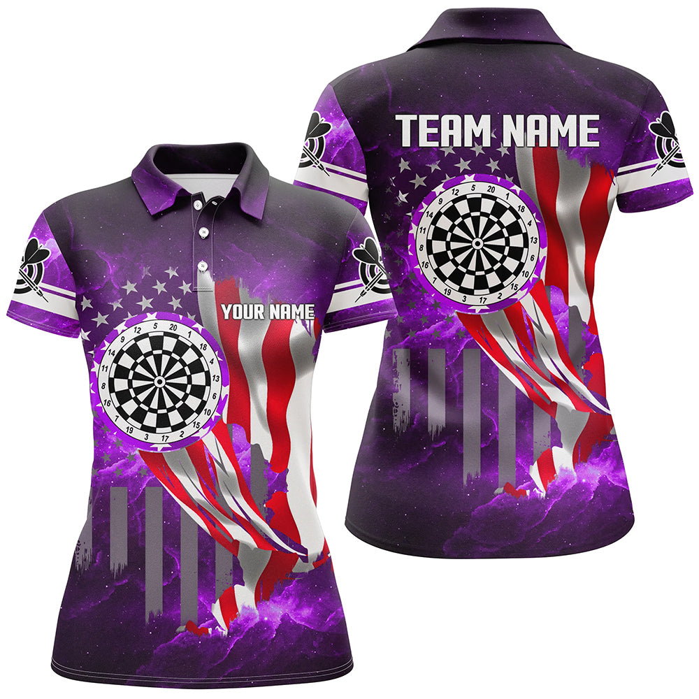 US Flag Dartboard Purple Galaxy Women Polo & Quarter-Zip Shirts Custom Patriotic Darts League Jerseys TDM2558