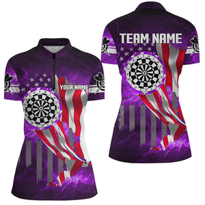 US Flag Dartboard Purple Galaxy Women Polo & Quarter-Zip Shirts Custom Patriotic Darts League Jerseys TDM2558