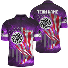 Load image into Gallery viewer, US Flag Dartboard Purple Galaxy Men Polo &amp; Quarter-Zip Shirts Custom Patriotic Darts League Jerseys TDM2558