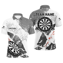 Load image into Gallery viewer, Retro Grey White Pattern Custom Darts Polo &amp; Quarter-Zip Shirts For Men, Grunge Darts Team Jerseys TDM2562