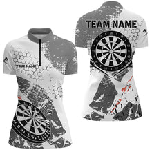 Load image into Gallery viewer, Retro Grey White Pattern Custom Darts Polo &amp; Quarter-Zip Shirts For Women, Grunge Darts Team Jerseys TDM2562